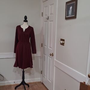 Bridesmay Women's Long Sleeve V-Neck Maroon Dress